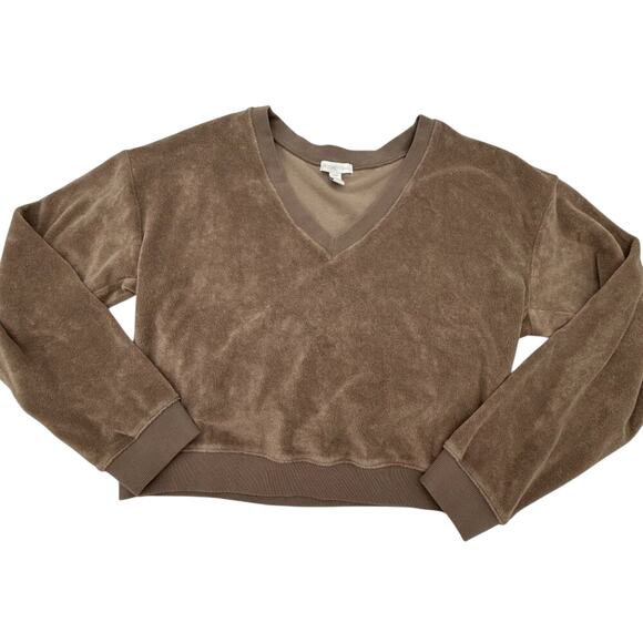 Beyond Yoga Tropez Pullover Terrycloth V Neck Birch Brown Small - Picture 1 of 5